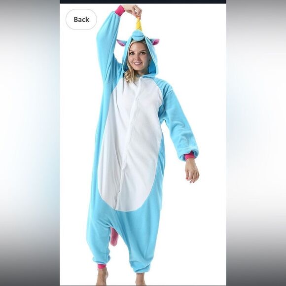 Unicorn Animal Onepiece Costume Pajamas Cosplay Hooded Unisex outfit small - Picture 12 of 13